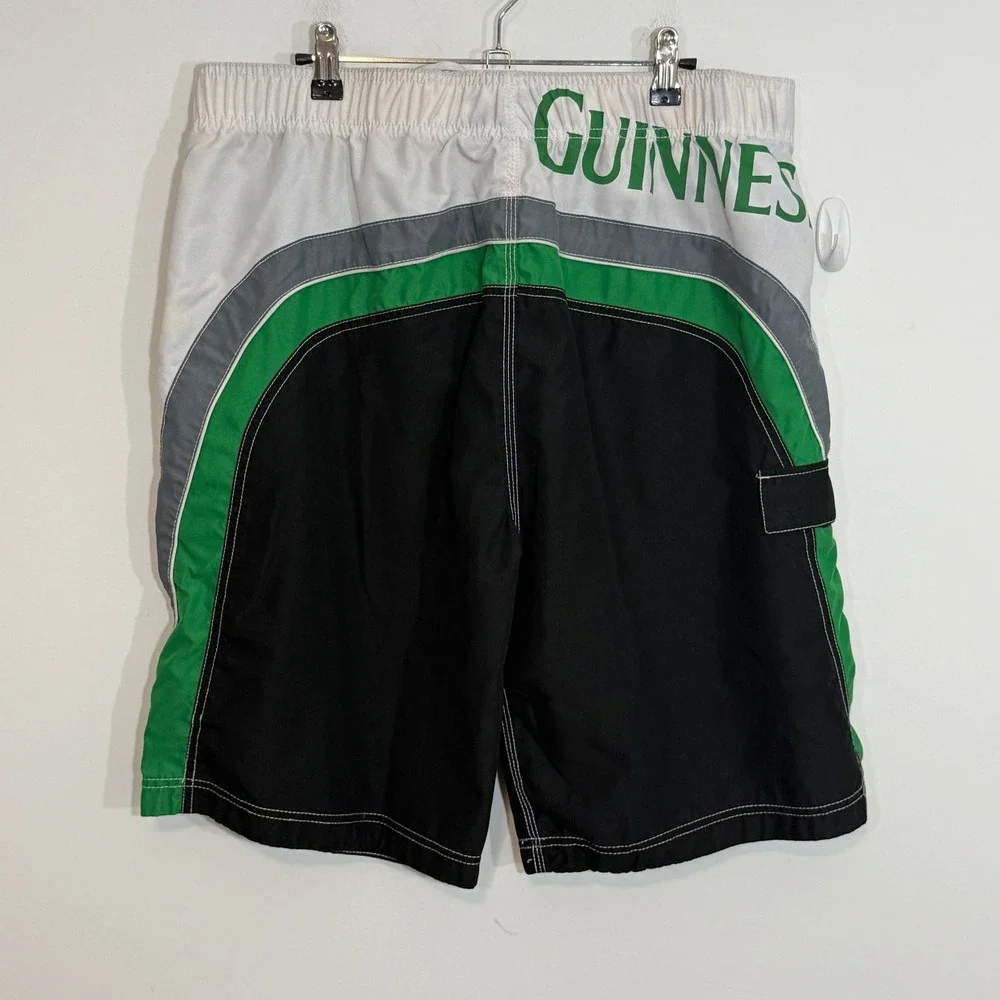 Guinness Beer Mens Board Shorts XL Black Green Shamrock Graphic Swim Trunks